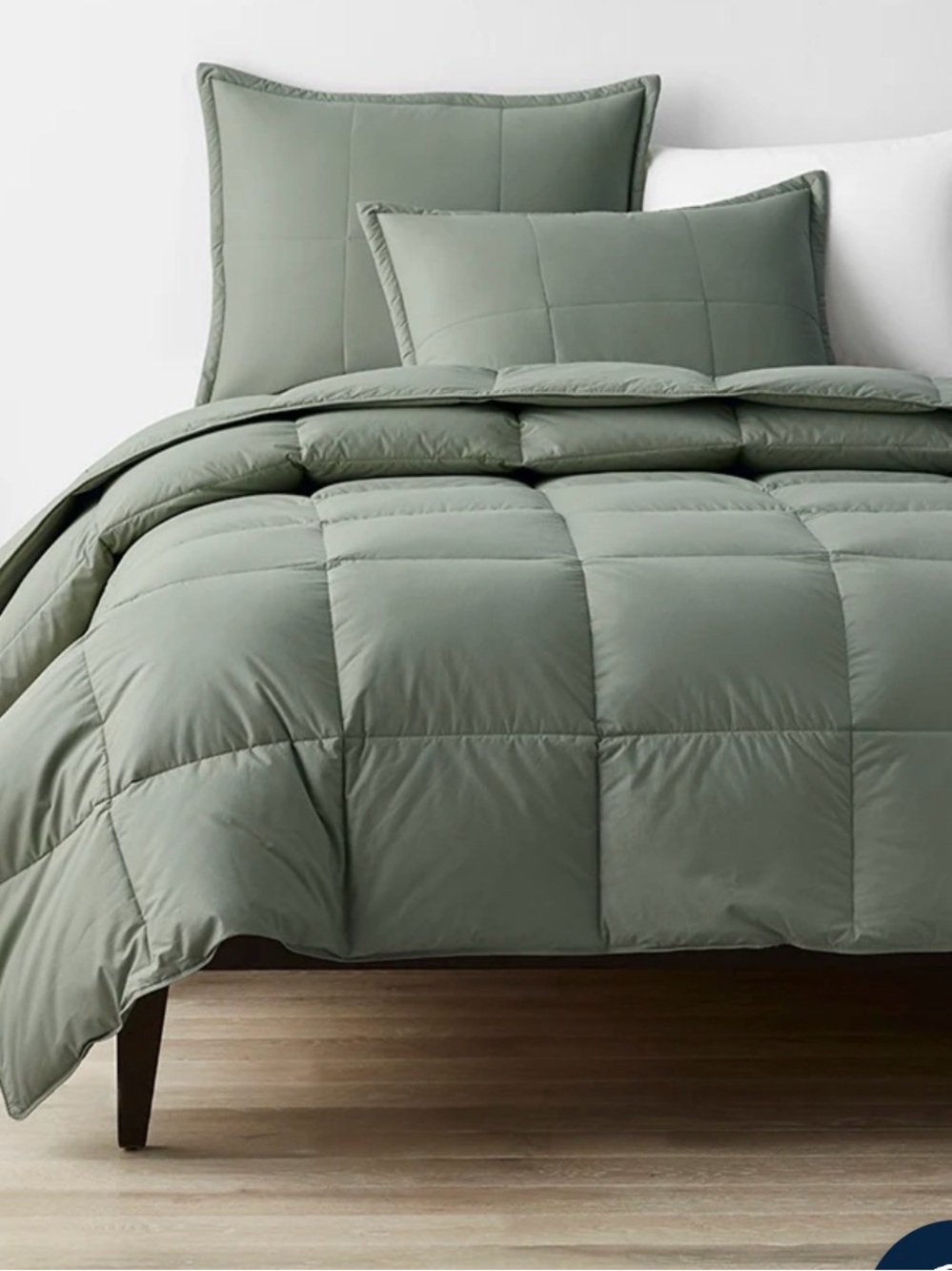 The Company Store queen Down Blanket and standard shams green